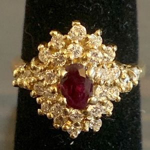 14k Yellow gold Diamond Ring With Ruby size 6.25